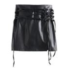 Faux Leather High-waist Side-tie A-line Mini Skirt