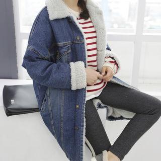 Sherpa-fleece Lined Long Denim Jacket
