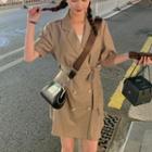Elbow-sleeve Double-breasted Mini Blazer Dress