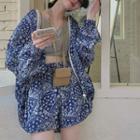 Set: Print Zip Up Hoodie + Sweatshorts Blue - One Size