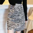 Zebra Print Asymmetrical Mini Pencil Skirt