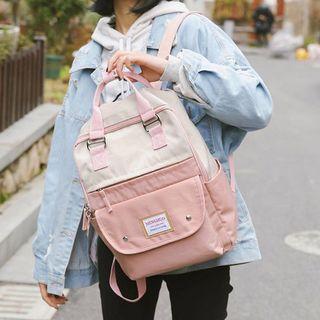 Two-tone Top Handle Nylon Backpack
