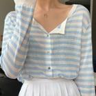 Striped Long-sleeve Buttoned Top