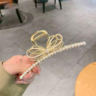 Faux Pearl Bow Alloy Hair Clamp Gold - One Size