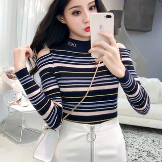 Cold Shoulder Striped Knit Top