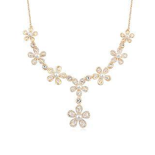 Crystal Flower Necklace 1 - 1097 - Gold - One Size