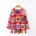 Tassel Color Block Crochet Knit Top