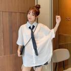 Tie-neck Elbow-sleeve Shirt As Shown In Figure - One Size