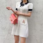Short-sleeve Collared Mini Knit Dress