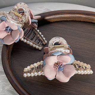 Flower Faux Pearl Hair Clamp Pink & Blue - One Size
