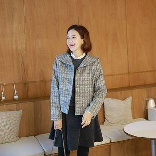 Sailor-collar Plaid Crop Jacket