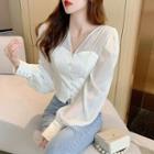 Puff Sleeve V-neck Cropped Blouse