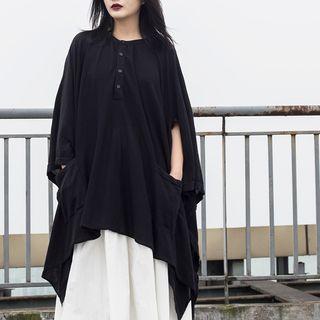 Asymmetrical Hem Knit Cape Top Black - One Size