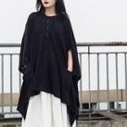 Asymmetrical Hem Knit Cape Top Black - One Size