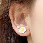 Set: Faux Pearl / Glaze Fried Egg Earring Set Of 4 - Faux Pearl & Glaze Fried Egg Earring - One Size