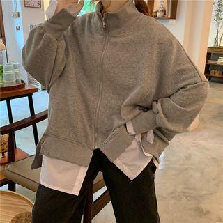 Mock Two Piece Stand Collar Zip Jacket
