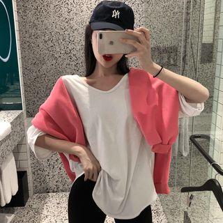 3/4-sleeve Letter T-shirt White - One Size