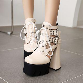 Cutout Platform Chunky Heel Short Boots