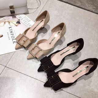 Buckled Faux Suede Pointed Kitten Heel Pumps