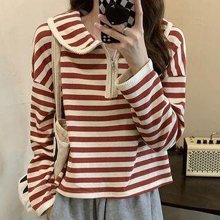 Striped Zip Neck Knit Top