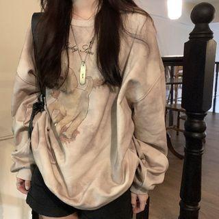 Long-sleeve Printed Sweatshirt Tie-dye - One Size