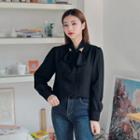 Scarf-neck Buttoned Crepe Blouse