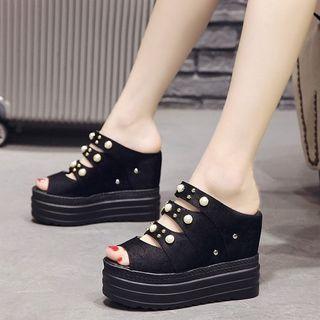 Embellished Hidden Wedge Platform Slide Sandals
