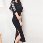 Stripe-trim Slit-hem Dress
