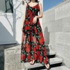 Spaghetti Strap Floral Print Maxi Dress As Shown In Figure - One Size