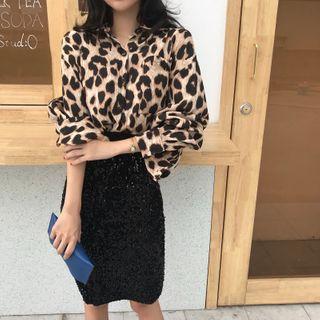 Leopard Print Long-sleeve Shirt Leopard - One Size
