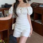 Puff-sleeve Off-shoulder Ruched Romper