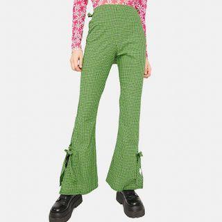 Plaid Print Boot-cut Pants