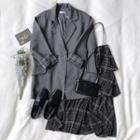 Double-breasted Blazer / Midi Plaid Tiered Skirt
