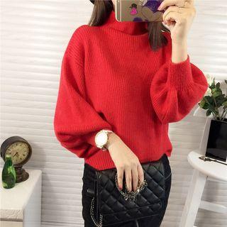 Balloon Sleeve High Neck Sweater