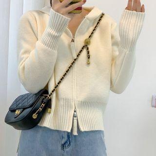 Zip Cropped Hooded Cardigan