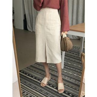 Slit-front Linen H-line Skirt