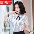Mini Pencil Skirt / Short-sleeve Striped Shirt / Set