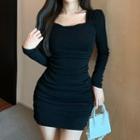 Long-sleeve Glitter Mesh Mini Sheath Dress