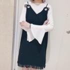 Plain Long Sleeve T-shirt / Tweed Spaghetti Strap Dress