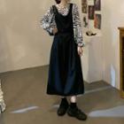 Puff-sleeve Zebra Print Blouse / Midi Overall Dress