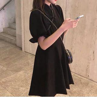 Puff-sleeve Frill Trim Mini A-line Qipao Dress