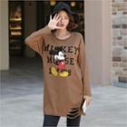 Distressed Mickey Mouse Print Long T-shirt
