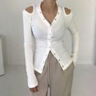 Cold-shoulder Button-up Long-sleeve Top