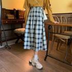 High-waist Gingham Pleated Midi Skirt