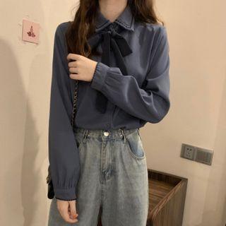Tied Collar Lantern-sleeve Shirt