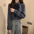 Tied Collar Lantern-sleeve Shirt