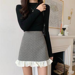 Patterned Ruffle Hem Mini A-line Skirt