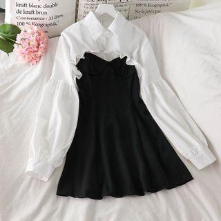 Spaghetti Strap Plain Mini Dress / Shrug