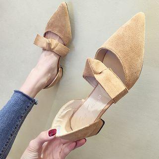 Bow-accent Pointed Block Heel Pumps