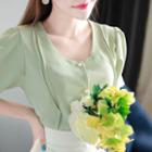 Faux-pearl Button Seam-trim Blouse